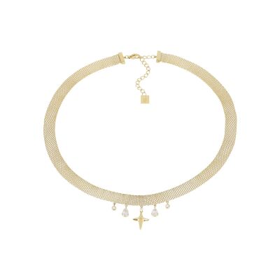 Collier Zag Aratena  en acier doré et oxyde de zirconium