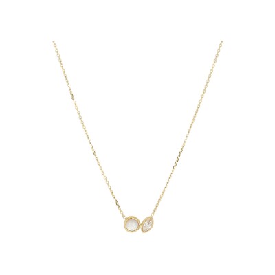 Collier Zag Ruffano  en acier doré, nacre et oxyde de zirconium