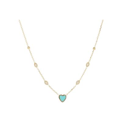 Collier Zag Scupetu  en acier doré, turquoise et oxyde de zirconium
