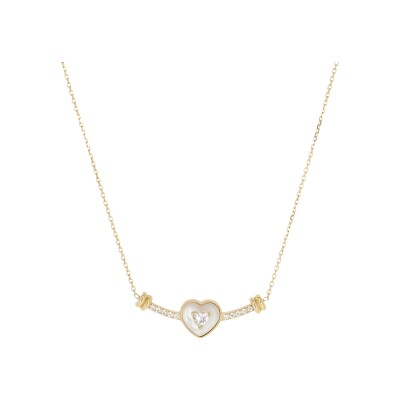 Collier Zag Enas  en acier doré, nacre et oxyde de zirconium