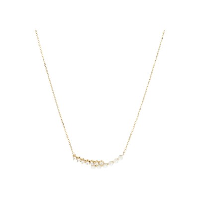 Collier Zag Nido  en acier doré, perle d'imitation et oxyde de zirconium