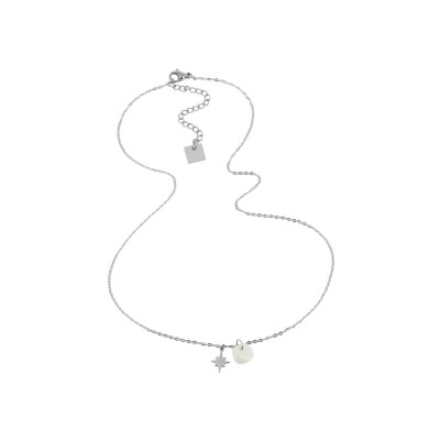 Collier Zag Manuréva en acier doré et agate blanche