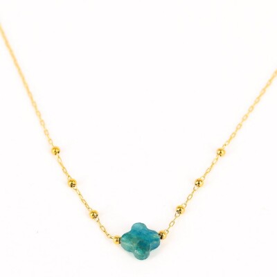 Collier ZAG en acier doré et apatite