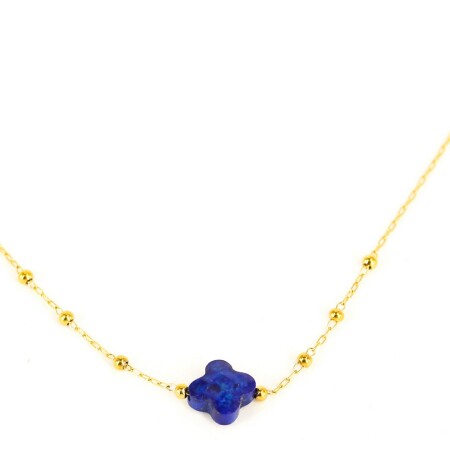 Collier ZAG en acier doré et lapis lazuli