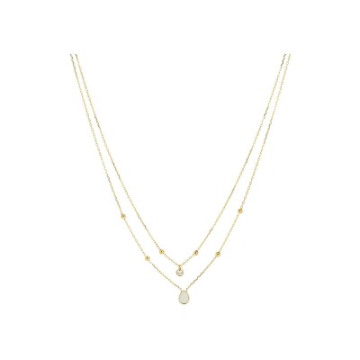 Collier Zag Softy en acier doré, nacre et oxyde de zirconium