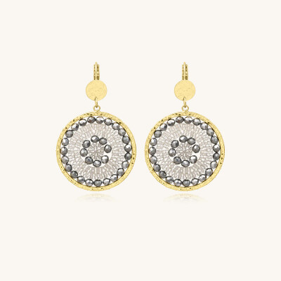 Boucles d'oreilles Sàntibé Bijoux Solène en laiton, métal doré et perles argent