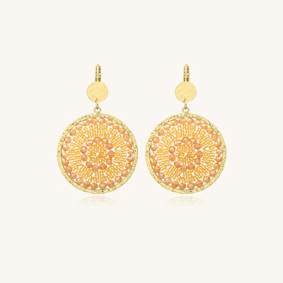 Boucles d'oreilles Sàntibé Bijoux Solène en laiton, métal doré et perles doré