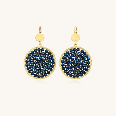 Boucles d'oreilles Sàntibé Bijoux Solène en laiton, métal doré et perles bleu marine