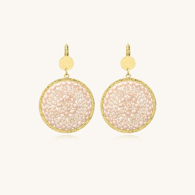 Boucles d'oreilles Sàntibé Bijoux Solène en laiton, métal doré et perles sable