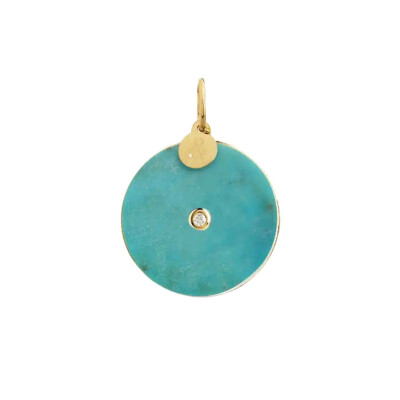 Médaille min&ral Joaillerie Pi en or jaune, turquoise et diamant