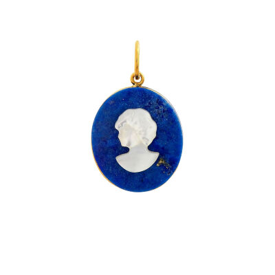 Médaille min&ral Joaillerie Camée en or jaune et lapis lazuli