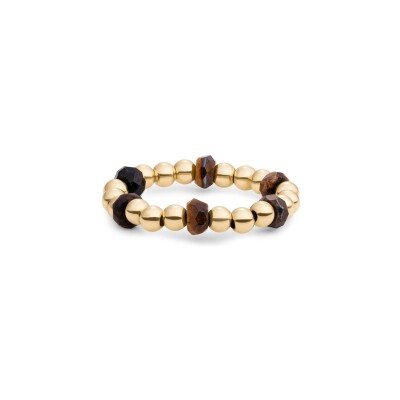 Bague Sparkling ROUNDEL BEADED en argent plaqué or jaune et œil de tigre