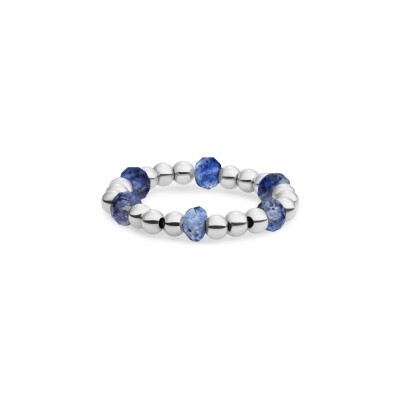 Bague Sparkling ROUNDEL BEADED en argent plaqué rhodium et sodalite