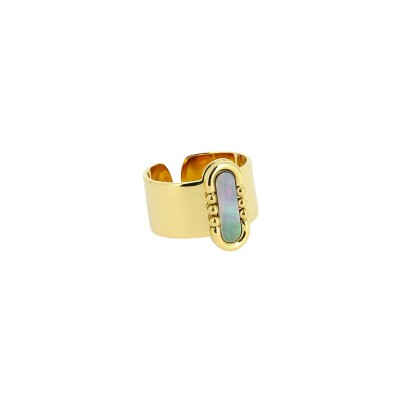 Bague Zag en acier doré et pierre grise, taille ajustable