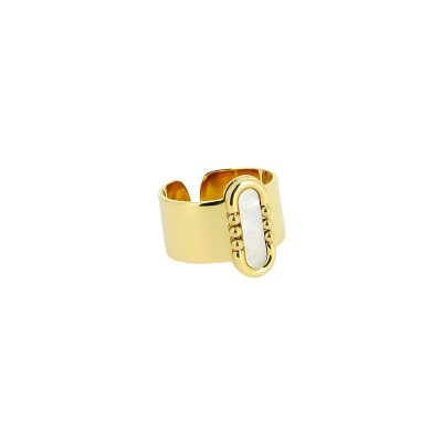 Bague Zag en acier doré et nacre, taille ajustable