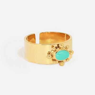 Bague ZAG en acier doré et turquoise