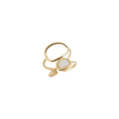 Bague Zag en acier doré et nacre, taille ajustable
