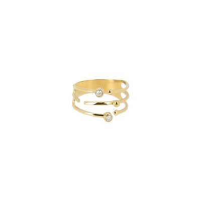 Bague Zag en acier doré et oxyde de zirconium, taille ajustable