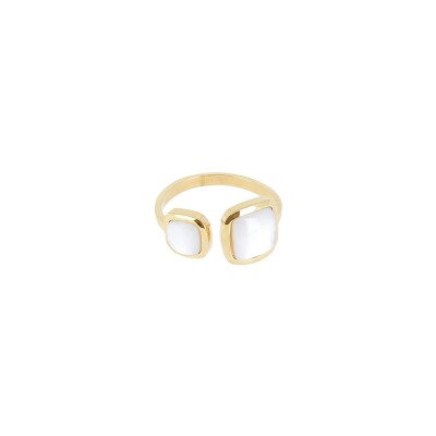 Bague Zag en acier doré et nacre, taille ajustable