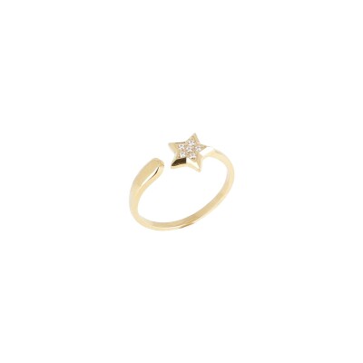 Bague Zag en acier doré et oxyde de zirconium, taille ajustable