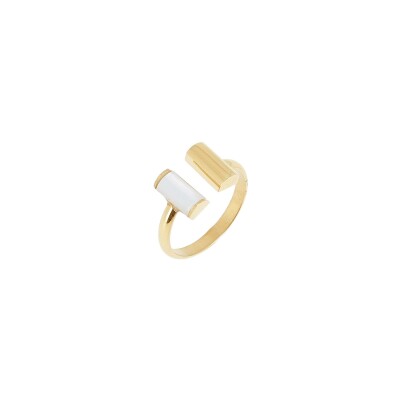Bague Zag Cannelle en acier doré et nacre, taille ajustable