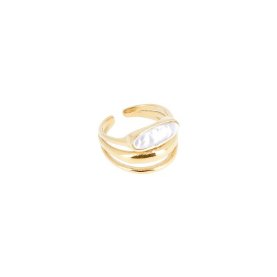 Bague Zag en acier doré et nacre, taille M
