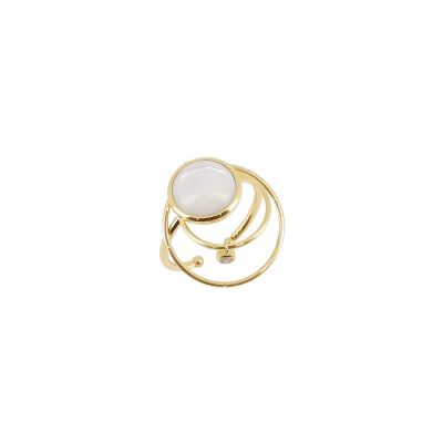 Bague Zag en acier doré et nacre, taille ajustable