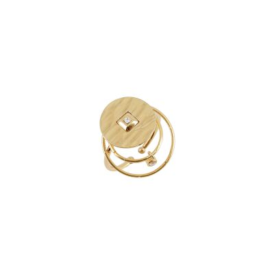 Bague Zag en acier doré et oxyde de zirconium, taille ajustable