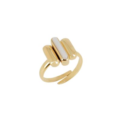 Bague Zag Galileo  en acier doré et nacre