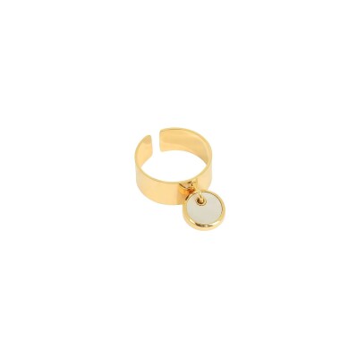 Bague Zag en acier doré et nacre, taille ajustable