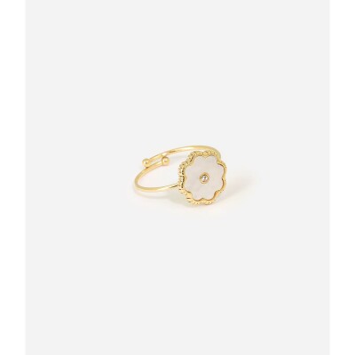 Bague Zag en acier doré et nacre, taille ajustable