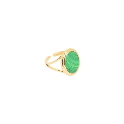 Bague Zag en acier doré et malachite, taille ajustable