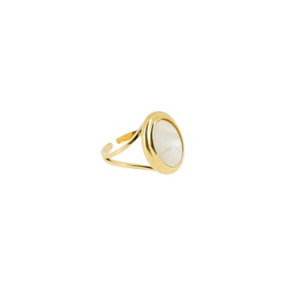 Bague Zag en acier doré et nacre, taille ajustable