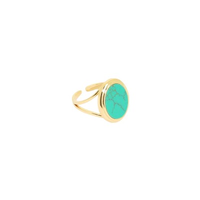 Bague Zag en acier doré et turquoise, taille ajustable