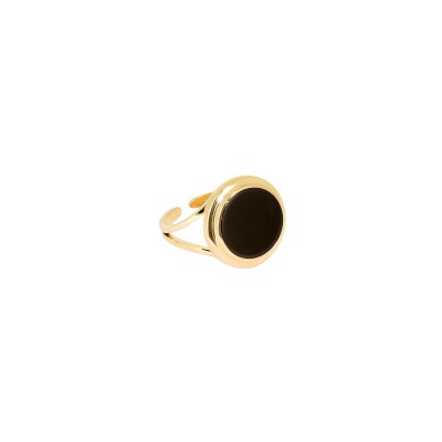 Bague Zag en acier doré et onyx, taille ajustable