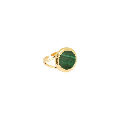 Bague Zag en acier doré et malachite, taille ajustable