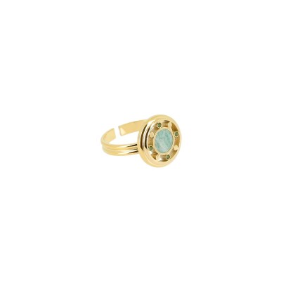 Bague Zag en acier doré, amazonite et oxyde de zirconium, taille ajustable