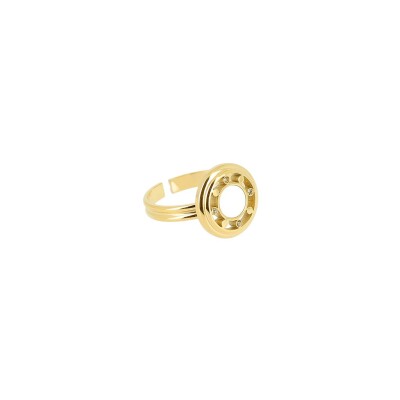Bague Zag en acier doré, nacre et oxyde de zirconium, taille ajustable