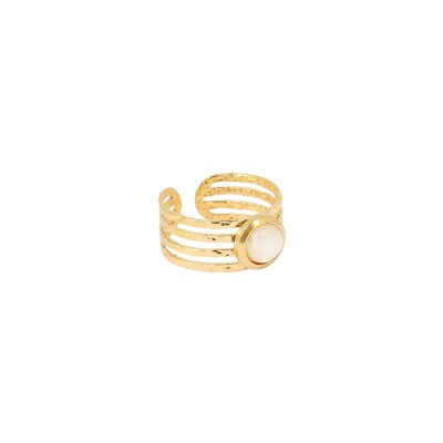 Bague Zag en acier doré et nacre, taille ajustable