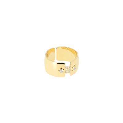 Bague Zag en acier doré et oxyde de zirconium, taille ajustable