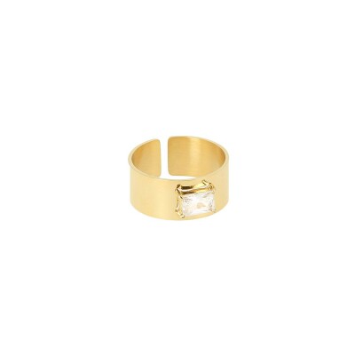 Bague Zag en acier doré et oxyde de zirconium, taille ajustable