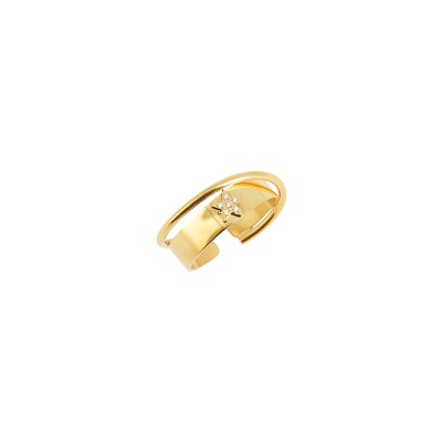 Bague Zag en acier doré et oxyde de zirconium, taille ajustable