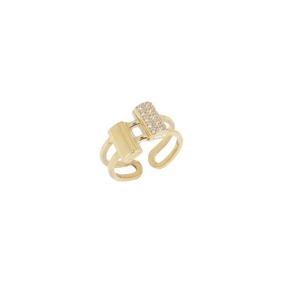 Bague Zag en acier doré et oxyde de zirconium, taille unique ajustable