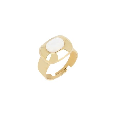 Bague Zag Syléna  en acier doré et nacre
