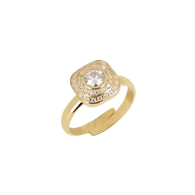 Bague Zag Ermi  en acier doré et oxyde de zirconium