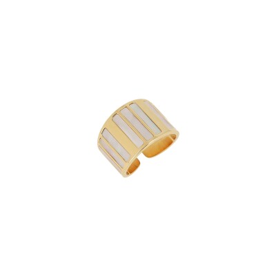 Bague Zag Menfi en acier doré et nacre, taille S