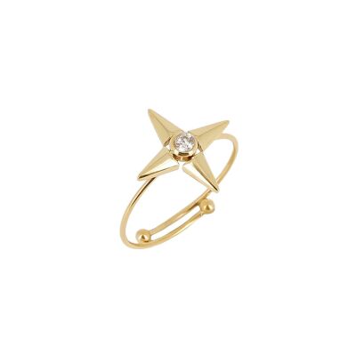 Bague Zag Leonardo  en acier doré et oxyde de zirconium