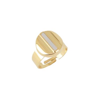 Bague Zag Luras  en acier doré et nacre