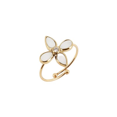 Bague Zag Molini  en acier doré et nacre