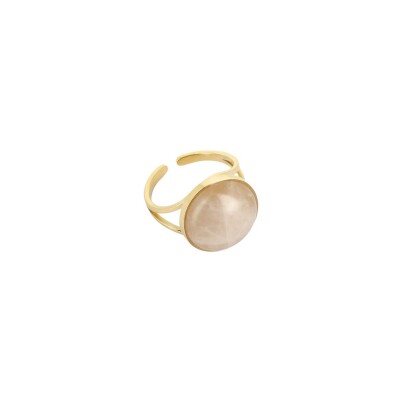 Bague Zag en acier doré et quartz rose, taille ajustable